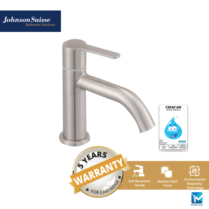 Johnson Suisse Murano ½ inch Basin Pillar Tap, Stainless Steel