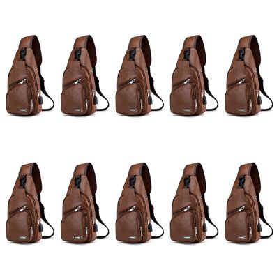 10X Mini USB Interface Plenty of Space Mens Casual Bag Fashion Outdoor Bag Travel Day Pack PU Leather Chest Bag