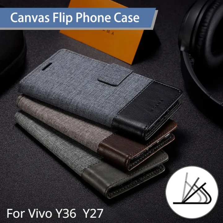 เคสแบบฝาพับสำหรับ-vivo-แคนวาส-y36-y27-vivoy36-4g-5g-lte-ผ้าฝาปิดโทรศัพท์หนังปลอกกระเป๋าเงินมีช่องเสียบบัตรที่ยึดตั้งกันกระแทก