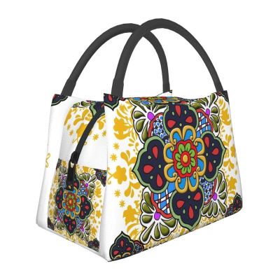﹍❏ Custom Mexican Talavera Flower Lunch Bags Men Women Cooler Thermal Insulated Lunch Boxes for Work Pinic or Travel