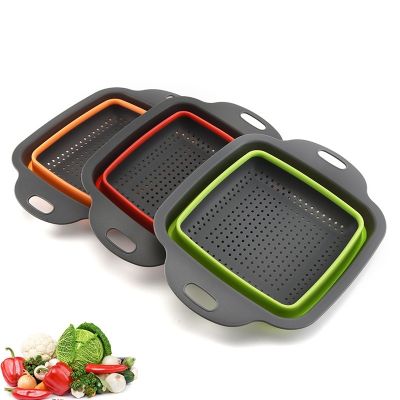 【CC】◑  Folding Silicone Drain Basket Fruit Vegetable Washing Strainer Colander Collapsible Drainer Storage