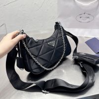 2023 Pradaˉspring new fashion versatile soft leather fairy bag rhombus chain bag single shoulder messenger bag