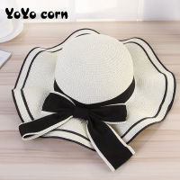 YOYOCORN Woman Panama Summer Ruffled Hat Lady Handmade Hat Straw Hat Sun Hat Big Sun cap Tourism spring and autumn