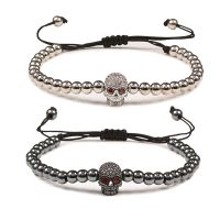 Charm Skull Head Copper Beads Bracelets Handmade Pave CZ Skeleton Crystal Adjustable Bracelet Punk Wrist Jewelry for Women Men