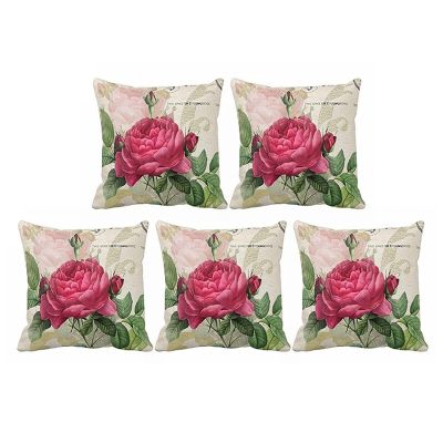 3X Vintage Floral/Flower Flax Decorative Throw Pillow Case Cushion Cover Home Sofa Decorative(Rose Flower)