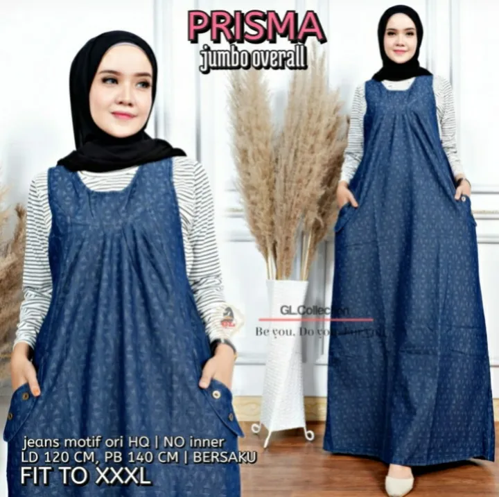 TERBARU OVERALL JEANS MOTIF HIGH QUALITY- PRISMA OVERALL ROK PANJANG HIJAB  - OVERALL JUMPSUIT DENIM NAVY JUMBO -LD 120 CM FIT XXXL - NO MANSET |  Lazada Indonesia