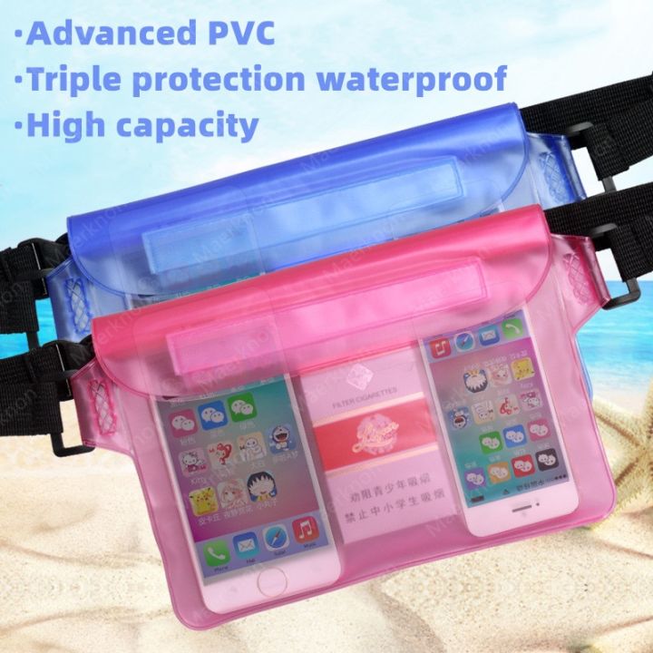 ถุงป้องกันแห้งใต้น้ำกระเป๋าสำหรับว่ายน้ำที่ผนึกกันน้ำสูง3ชั้นถุงโทรศัพท์มือถือขนาดใหญ่โปร่งใสใต้น้ำ