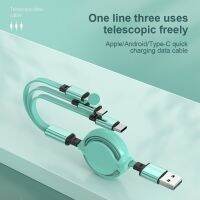 KISSCASE มาการอง3 In 1 Telescopic สายข้อมูล1สำหรับสาม14 13 Type-C โทรศัพท์มือถือของเหลวสายชาร์จ