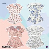 P19145 Set 2 ชิ้น เสื้อครอปคอบัวคอใจ + กางเกงขาสั้น ..