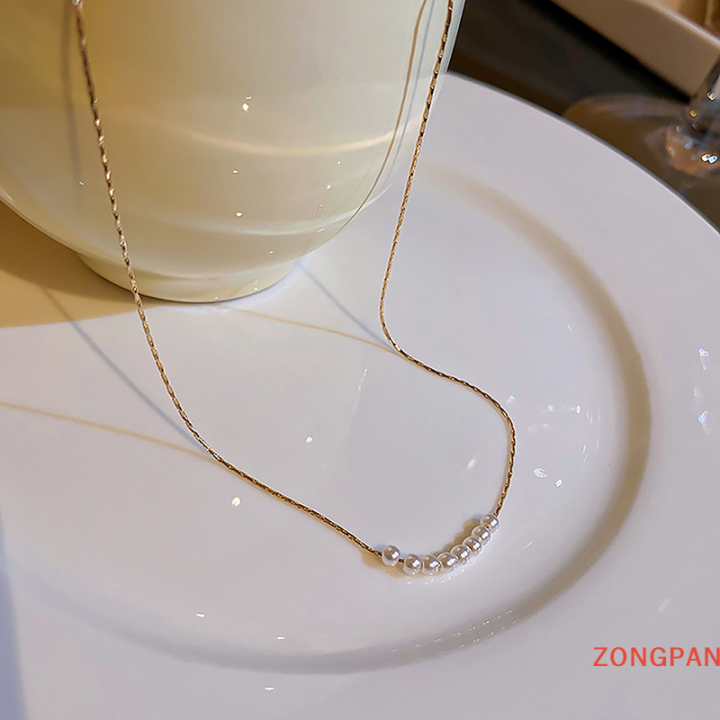 zongpan-สร้อยคอมุกแบบเบาหรูหราสร้อยคอแบบห่วงโซ่ติดคอสำหรับผู้หญิงสร้อยคออเนกประสงค์แบบเรียบง่ายเครื่องประดับแฟชั่น