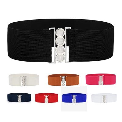 【cw】 Wide Elastic Color Corset Metal Buckle Fashion Cummerbands Stretch Cinch Waistband Waist