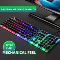 Punk Wired Keyboard Mouse Kits for Laptop Notebook 104 Keys Gaming Rainbow Backlit Keyboard and Mouse Set for Home Office Game