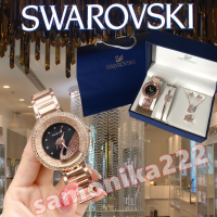 นาฬิกาข้อมือS-.warovskii Jewelry Set 5 in 1นาฬิกา กำไล สร้อยคอ แหวน ต่างหู พร้อมกล่องและถุงs-Swarovskii for Her/Birthday Gift/Gift Set