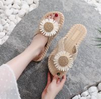 new imitation straw tourism female flat heel sandals outside hemp drag beach fashion wedges slippers at the end of a word