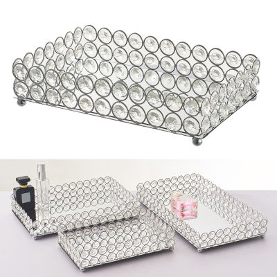 Crystal Makeup Organizer Mirrored Crystal Vanity Tray ตกแต่งสำหรับน้ำหอม,เครื่องประดับแต่งหน้า Bathroom Organizer