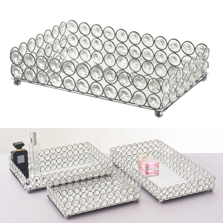 crystal-makeup-organizer-mirrored-crystal-vanity-tray-ตกแต่งสำหรับน้ำหอม-เครื่องประดับแต่งหน้า-bathroom-organizer