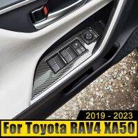 ที่เท้าแขนประตูรถสแตนเลสสติกเกอร์ปุ่มลิฟท์สำหรับโตโยต้า RAV4 XA50 2019-2021 2022 2023ไฮบริด