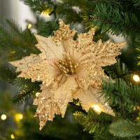 【FCL】◕■﹍ Handcraft Glitter Large Artificial Flowers Poinsettia Fake Xmas Wedding New Year Decoration