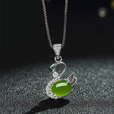 Natural Hotan jade Jasper Swan Pendant 925 Silver Necklace female fashion clavicle chain birthday gift for girlfriend D7ZM