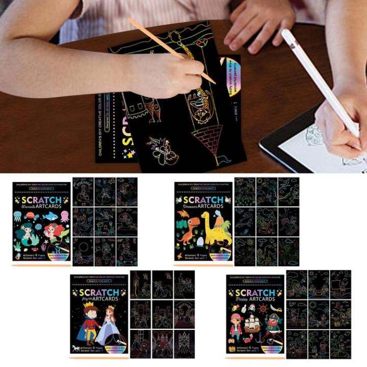 scratch-paper-art-set-rainbow-scratch-off-craft-kit-black-scratch-paper-set-9-sheets-of-double-sided-scratch-odorless-rainbow-paper-for-diy-crafts-sturdy