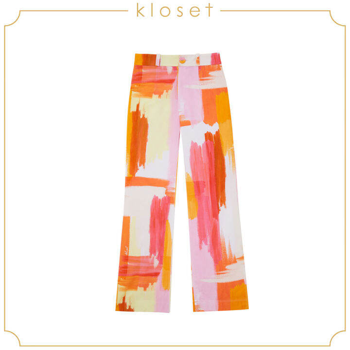 kloset-painter-print-pants-ss21-p010-กางเกงขายาว-กางเกงผ้าพิมพ์-กางเกงผู้หญิง-กางเกงแฟชั่น