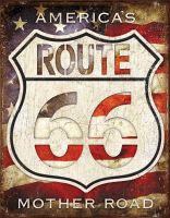 Route 66ผลิตในสหรัฐตกแต่งผนังโลหะแนววินเทจป้ายดีบุกถนนแม่แห่งอเมริกา