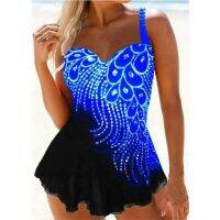 Plus Size S-5XL Beach Dress 2021 Sexy Split Swimwear Print Diamond Feather Contrast Colour Swimming Suit for Women Bayan Mayolar