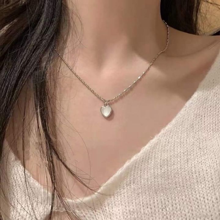 พร้อมส่ง-สร้อยคอแฟชั่นหัวใจลายหินอ่อน-ใส่กับชุดอะไรก็สวย