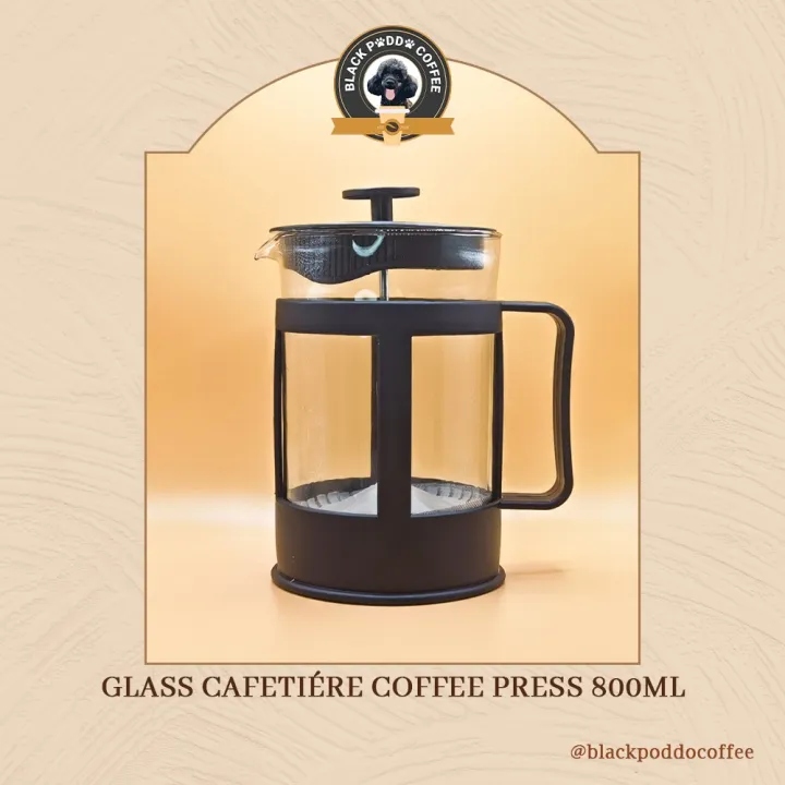 Glass Cafetiere Coffee French Press 300ml 600ml 800ml Black Poddo