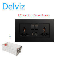 DELVIZ dual 3-hole 1A1C connector QC charging wall socket. The power supply is controlled by a switch. PC flame retardant plastic, wall socket. The dimensions are 146 mm x 86 mm. Compatible with any plug.