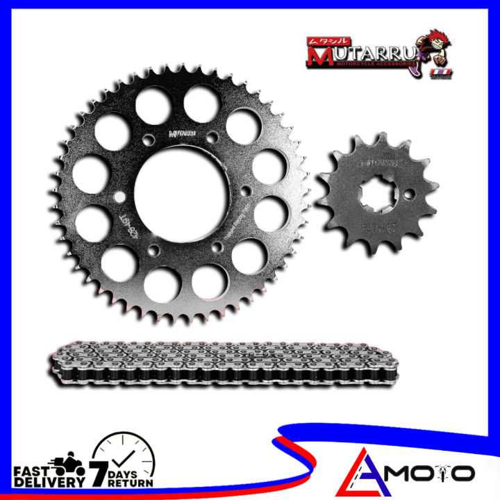 (SET) MUTARRU SPROCKET AND CHAIN SET SILVER / CHROME PLATED / RAIDER ...