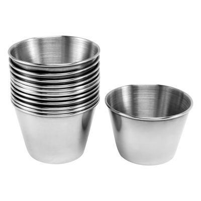 Pack of 12 - Premium Brushed Stainless Steel Condiment Sauce Cups Spices Pots Liquid Dips Bowls - 2.5Oz 70Ml