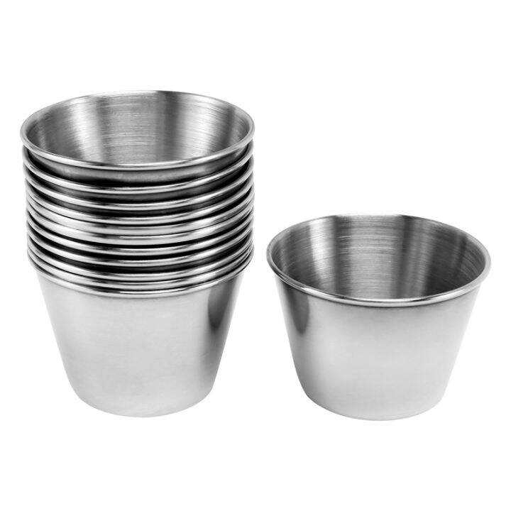 pack-of-12-premium-brushed-stainless-steel-condiment-sauce-cups-spices-pots-liquid-dips-bowls-2-5oz-70ml