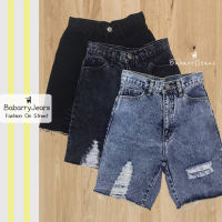 [พร้อมส่ง] BabarryJeans ยีนส์สามส่วน เอวสูง แต่งขาด ผ้ายีนส์ไม่ยืด สียีนส์สโนว / สีดำสโนว / สีดำซุปเปอร์แบล็ค