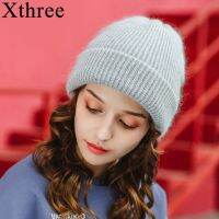 หมวกบีนนี่ Xthree สำหรับผู้หญิงหมวกฤดูหนาวถัก Rait หมวกขนสัตว์ลายกระดูกหมวกคลุมผมอุ่นหมวกแก๊ปหมวกสำหรับสตรีสำหรับเด็กผู้หญิง