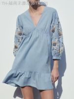 【hot】☃☂✴  Fashin Embroidery Dresses 2023 V-neck Loose Causal A-line Sleeve Vestidos