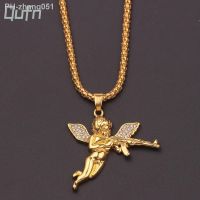 Fine Angel Cupid Gun Pendant Necklaces For Women Rhinestone Chain Necklace Romantic Lovers Matching Jewelry Punk Choker Chains