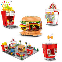 HUIQIBAO Hamburger Chicken Fast Food Shop Building Blocks City Construction Street View Ice Cream Bricks Toys