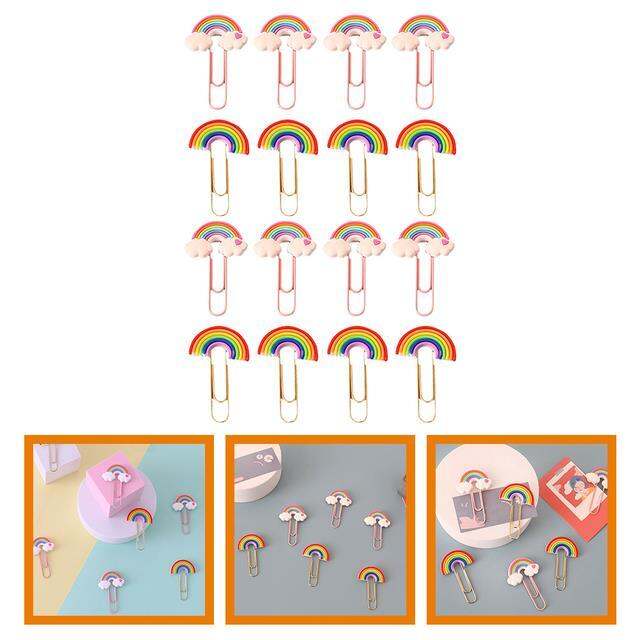 16-pcs-rainbow-paper-clip-craft-clips-cute-bookmark-office-pvc-unique-shaped-document-marking