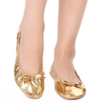 USHINE EU27-41 PU Top Gold Soft Indian Womens Belly Dance Shoes Ballet Leather Belly Ballet Shoes for Children for Girls