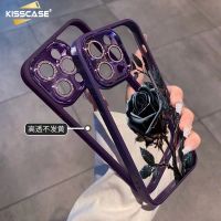 KISSCASE เคสโทรศัพท์ลายกุหลาบป่าสำหรับ Iphone 14 Pro Max Plus TPU นิ่มใสฝาครอบป้องกันสำหรับ Iphone 13 12 Pro Max Max ปลอกพร้อมเคสลายกากเพชรฟิล์มเลนส์11ProMax เคสสไตล์คนมีชื่อเสียงออนไลน์