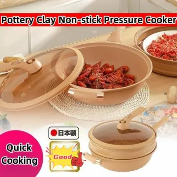 Non-Stick Clay Wok With Steamer Basket Clay Wok Micro-pressure Wok  Multifunctional Non-stick Household Frying Pan Induction - AliExpress