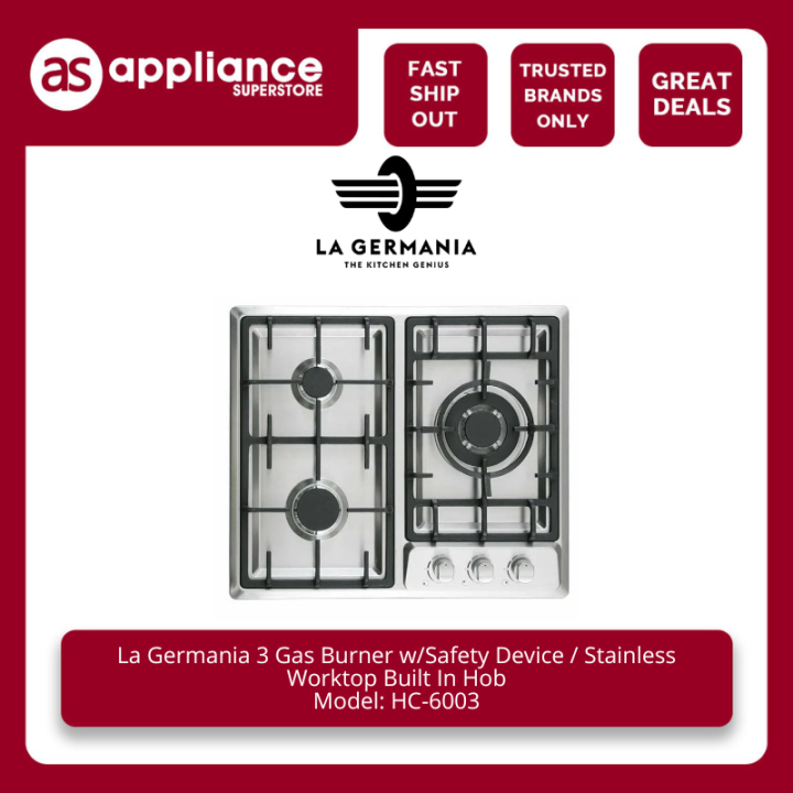 La Germania 3 Gas Burner w/Safety Device / Stainless Worktop Built In