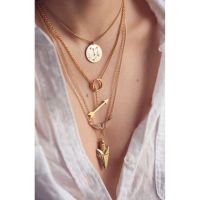 1pc Golden Arrow Angel Wing Crystal MultiLayer Pearl Lady Party Choker Necklace