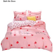 4 Miếng Màu Hồng Dâu Tây Kawaii bộ đồ giường ngủ Sang Trọng Trẻ Em Quilt