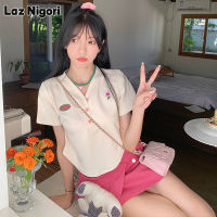 Laz Nigori เสื้อคอวีแขนสั้นสำหรับผู้หญิง,เสื้อกันหนาวแบบถักเสื้อคอวีแขนสั้นเสื้อโปโลสั้นดีไซน์ Cewek Seksi ฤดูร้อนสุดชิค