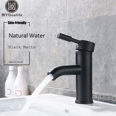 Matte Black Single Handle Cold Hot Water Basin Faucet Bathroom Cabinet Faucet Contracted Basin Faucet Deck Mounted