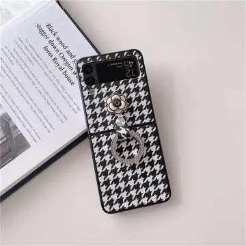 3D Camellia PU Leather Houndstooth Pattern Phone Cover For Samsung