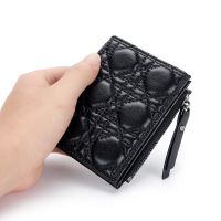 2023 New★ Checkerboard Sheepskin Wallet Womens Leather Short Small Wallet European and American Fashion New Multifunctional Zipper Vertical Short Clip