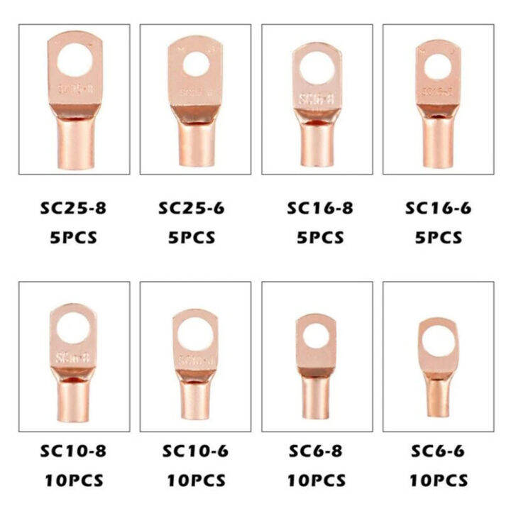 60ชิ้นสายไฟแบบหยักไฟฟ้าสายเปลือยชุดตัวเชื่อมต่อขั้วต่อสายไฟ-sc6-25แบตเตอรี่ชุดสลักเกลียวรูแหวนทองแดงชุบดีบุกขั้วแบตเตอรี่แหวนเชื่อมท่อทองแดง